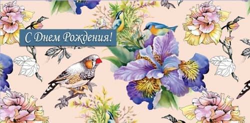 Конверты для денег, С Днем Рождения! (цветы и птичка), 10 шт