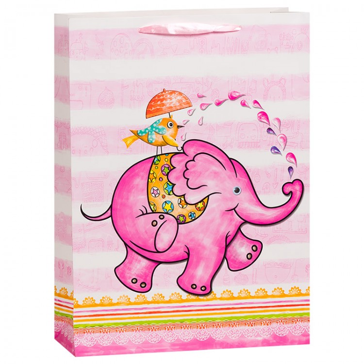 Пакет подарочный Слоник, Розовый, 31*42*12 см