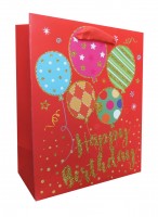 Пакет подарочный, С Днем Рождения (воздушные шарики), Красный, с блестками, 32*26*12 см, 1 шт.