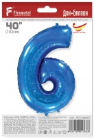 Шар (40''/102 см) Цифра, 6, Синий, в упаковке 1 шт.