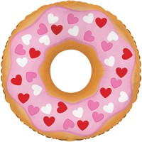Шар (10''/25 см) Мини-фигура, Пончик ( в сердечках), Розовый, 1 шт.