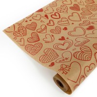Упаковочная бумага Крафт 40гр (0,72 х 10 м) Сердечки фигурные, Красный, 1 шт