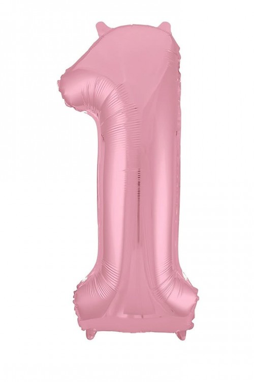 Шар (40''/102 см) Цифра, 1, Slim, Розовый, в упаковке 1 шт.