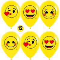 Шар (12''/30 см) Смайлы, Emoji (Любовь), Желтый (020), пастель, 2 ст, 50 шт.