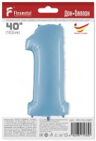 Шар (40''/102 см) Цифра, 1, Голубой, в упаковке 1 шт.