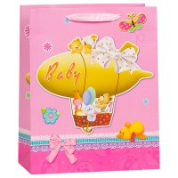 Пакет подарочный Дирижабль с игрушками, Розовый, 26*32*12 см
