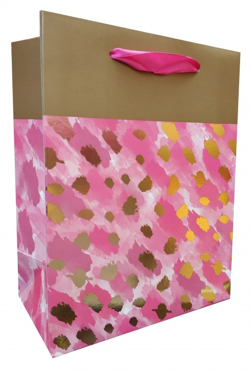 Пакет подарочный, Золотые штрихи, Розовый, 40*30*12 см, 1 шт.