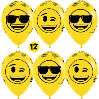 Шар (12''/30 см) Смайлы, Emoji (Крутые), Желтый (020), пастель, 5 ст, 50 шт.