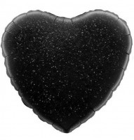 Шар (18''/46 см) Сердце, Черный, Голография, 1 шт.