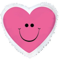 Шар (18''/46 см) Сердце, Сердце с улыбкой, Розовый, 1 шт.