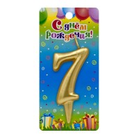 Свеча Цифра 7, Золото, 6 см, 1 шт.