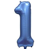 Шар (34''/86 см) Цифра, 1, Синий, Сатин, в упаковке 1 шт.