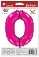 Шар (40''/102 см) Цифра, 0, Фуше, в упаковке 1 шт.