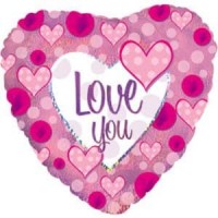 Шар (18''/46 см) Сердце, Я Люблю Тебя (сердечки), Розовый, Голография, 1 шт.