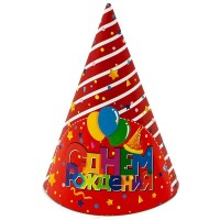 Колпаки, С Днем Рождения! (торт и шарики), Красный/Белый, 6 шт.