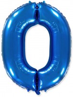 Шар (40''/102 см) Цифра, 0, Синий, 1 шт.
