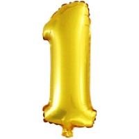 Шар с клапаном (16''/41 см) Мини-цифра, 1, Золото, 1 шт.