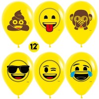 Шар (12''/30 см) Смайлы, Emoji (Озорные), Желтый (020), пастель, 2 ст, 12 шт.
