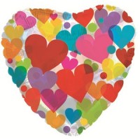 Шар (18''/46 см) Сердце, Сердце с разноцветными сердечками, Прозрачный, 1 шт.