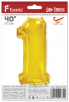 Шар (40''/102 см) Цифра, 1, Золото, в упаковке 1 шт.
