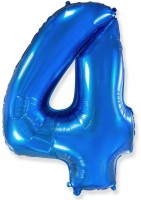 Шар (40''/102 см) Цифра, 4, Синий, 1 шт.