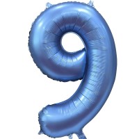 Шар (34''/86 см) Цифра, 9, Синий, Сатин, в упаковке 1 шт.