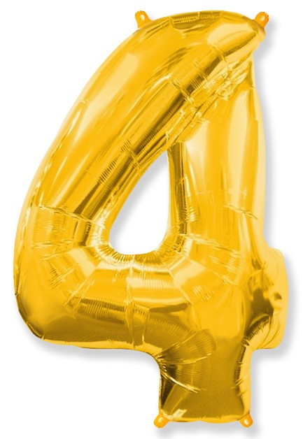 Шар (40''/102 см) Цифра, 4, Золото, 1 шт.