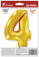 Шар (40''/102 см) Цифра, 4, Золото, в упаковке 1 шт.