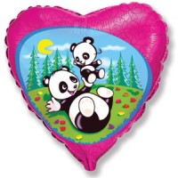 Шар (18''/46 см) Сердце, Забавная панда, Фуше, 1 шт.