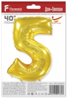 Шар (40''/102 см) Цифра, 5, Золото, в упаковке 1 шт.