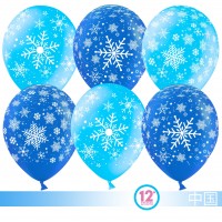 Шар (12''/30 см) Снежинка, Ассорти Голубой/Синий, пастель, 5 ст, 100 шт.