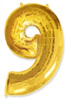 Шар (40''/102 см) Цифра, 9, Золото, 1 шт.
