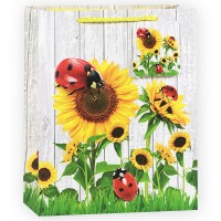 Пакет подарочный Божьи коровки (подсолнухи),  18*23*10 см