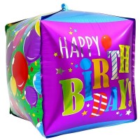 Шар 3D (21''/53 см) Куб, С Днем Рождения (воздушные шарики), 1 шт.