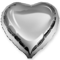 Шар с клапаном (10''/25 см) Мини-сердце, Серебро, 1 шт.