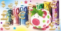 Конверты для денег, Поросенок-копилка с бантом (евро), 10 шт