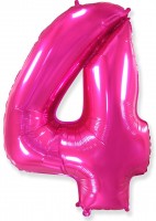 Шар (40''/102 см) Цифра, 4, Фуше, 1 шт.