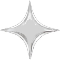 Шар (28''/71 см) Звезда, 4х-конечная, Серебро, 1 шт.