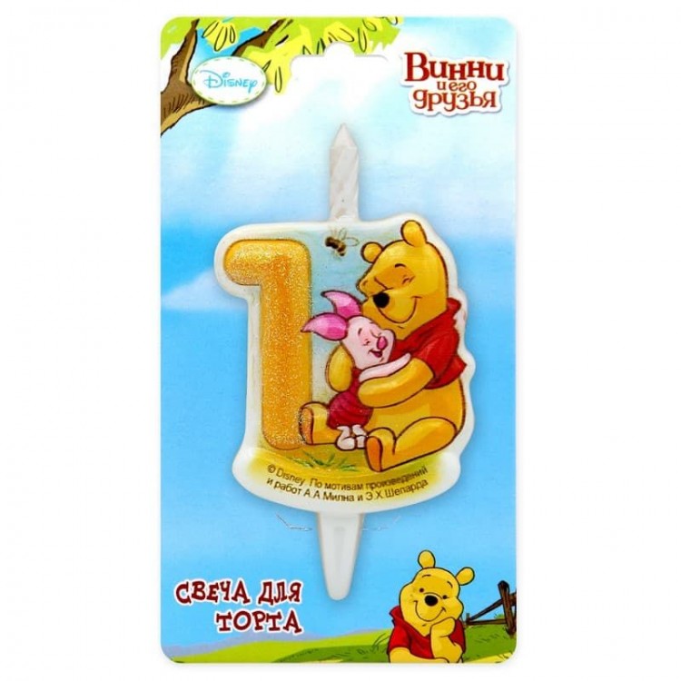 Свеча Цифра 1, Винни-Пух, 10 см, 1 шт.