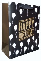 Пакет подарочный, С Днем Рождения (воздушные шарики), Черный, с блестками, 23*18*10 см, 1 шт.