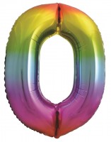 Шар (34''/86 см) Цифра, 0, Яркая радуга, Градиент, в упаковке 1 шт.