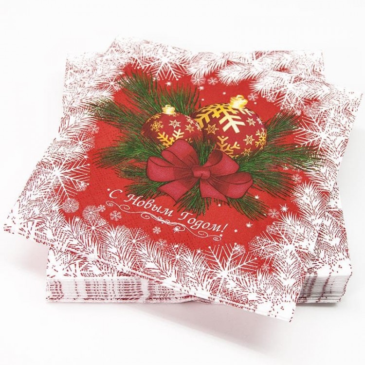 Салфетки, Новогодние шарики, 33*33 см, 20 шт.