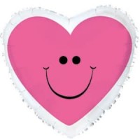 Шар (18''/46 см) Сердце, Сердце с улыбкой, Розовый, 1 шт.