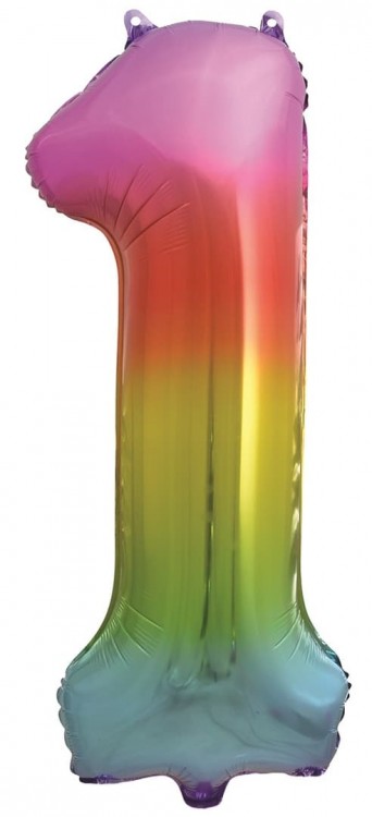 Шар (34''/86 см) Цифра, 1, Яркая радуга, Градиент, в упаковке 1 шт.