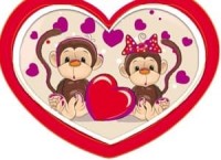 Открытка Валентинка, Влюбленные обезьянки