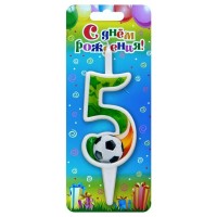 Свеча Цифра 5, Футбольный мяч, 10 см, 1 шт.