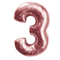 Шар (40''/102 см) Цифра, 3, Розовое Золото, в упаковке 1 шт.