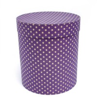 Коробка Цилиндр, Бежевые точки, Фиолетовый, 23*21 см