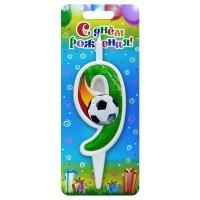 Свеча Цифра 9, Футбольный мяч, 10 см, 1 шт.