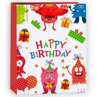 Пакет подарочный С Днем Рождения (милые монстрики), Красный, 18*23*10 см